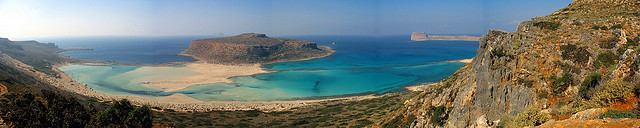 Balos Lagoon as seen from the main island of Crete is a myriad of colours blue, azure, turquoise and green (image by Alberto Perdomo)